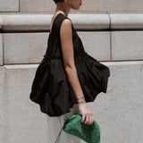Patchwork Ruffles Blusas Mujer Feminino Open Back Shirts Blouses Round Neck Sleeveless Shirt Tops Japan Clothes Women-Outfit