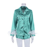 Satin Women Pajamas 2 Piece Set Sleepwear with Feather Cuff Soft Elgant Pajamas Women Nightgown Luxury Ladies'