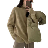 Fongt Version Contracted High Neck Add Thick Sweater Female Pit Loose Lazy Knit Sweater New All-Match Casual Jacket-Outfit