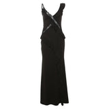 Fongt Summer New Women's Style Of French Temperament V Collar Bare Back Leaves Lace Splicing Slinging Dress