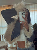Fongt And Winter Long-Haired Cowboy Splicing Metal Coat Women Warm Comfortable Fashion Temperament Retro Feel Out Of The Street Eye