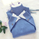 Patchwork Warm Sweater Women Elegant Long Sleeve Slim Turtleneck Knitted Pink Tops Chic Ruffle Pullover Fake 2