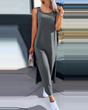 New Summer Simple Solid Color Back Lace Sleeveless Dress Women's Clothing-Outfit