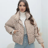 Plaid Women's Coat Bread Jacket Warm Down Cotton-Padded Jacket Women's Cotton-Padded Jacket-Outfit
