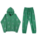 Women's Tracksuit Casual Rhinestone Long Sleeve Hooded Sport Suits Hoodie Sweatshirts and Long Pant Two Piece Sets y2k New