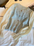 Pink Small Fragrant Style Spliced Knitted Cardigan Spring Dress Women's 2024 New Fashionable Foreign-Style Long-Sleeved Blouse-Outfit