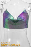 Metal Metallic Crop Top Women Beach Halter Corset Tops Glitter Backless Party Club Tank Top Clothes Top Camisole
