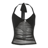 Fongt Summer New Women's Sexy Hanging Neck Tie Bare Back Hollow Perspective Slim Slim Vest