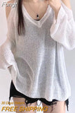 Shoulder Sexy Long Sleeve Cover Up Blouse Women Loose Sunscreen V-neck Tops Elegant Summer Casual Ice Knit Long Shirts