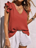 Fongt Spring And Summer Women's Casual V-Necked Leaf-Side Vest Shirt Summer Sleeveless Shirt