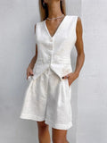 Fongt Design Cotton Suit Vest Suit Women's Summer Leisure Sleeveless Vest Shorts Two-Set