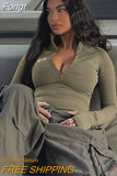 Women's T-Shirt 2023 Spring Y2k Grunge Long Sleeve Crop Tops Sexy Slim Fit Basic Tees Streetwear Casual Female T