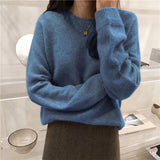 Fongt New 2023 Autumn And Winter Pure Color Shows Thin Knit Bottom Shirt Soft Wind Soft Round Collar Jacket Versatile Loose Sweater-Outfit