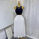 Fongt Fashion Folding Wave Half-Dress French Sweet High-Waisted A-Shaped Skirt Mid-Long Folds Skirt