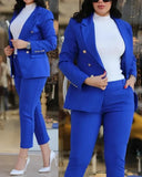 Women's 2pcs Tracksuits Solid Long Sleeve Blazer Pants Suit Sets Office Lady Tracksuit Two Piece Set Fitness Outfits