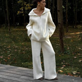 Fongt 2025 New Women's Languiled Collar Knitted Trousers Two-Set