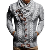 Fongt Men's Turtleneck Button Horn Buckle Knit Fashion Cardigan Men's