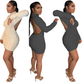 Fongt Women's Clothing Street Sexy Solid Color Hanging Neck Long-Sleeved Knitted Skirt