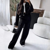Fongt 2023 New Fashion Solid Color Zipper Short Coat Slim Cargo Pants Suit Female-Outfit