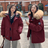 Parker Down Cotton Jacket Female 2024 Winter New Thickened Senior Couples Big Wool Collar Padded Coat-Outfit