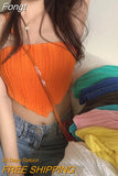 Women's Knit Bandeau Crop Tops, Strapless Sleeveless Solid Color Hanky Hem Tube