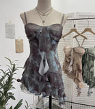 Fongt Shooting 2025 Spring And Summer New With Chest Cushions Dyed Mesh Sling Sling Vest Irregular Lotus Leaf Side Top 1139