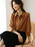 Fongt 2025 New Solid Color Shirt Slim Fashion Shirt Elegant Temperament Commuting OL Chiffon Shirt