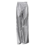 Windproof Women's Pants 2023 Summer and Autumn Silver Elastic Waist Loose Straight Slimming Y2K Wide Leg Pants-Outfit