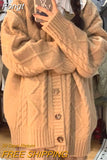 Winter Vintage Knitted Sweater Women Korean Fashion Loose Warm Sweaters Female Long Sleeve Casual Solid Cardigan