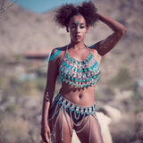 Big Gems Two 2 Piece Set Women Halter Hollow Out Crop Top Sexy Link Chain Tassels Skirt Matching Sets Party Club