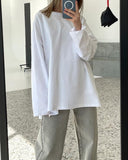 Fongt Hot Loose Long-Sleeved Open-Fork T-Shirt Women's Solid Color 100% Cotton Top Spring And Summer Women's Clothing