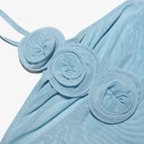 Blue Elegant and Beautiful Womens Dresses for Beach Sexy Halter See Through Mesh Dress Floor Length Appliques Dress-Outfit