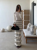 Fongt Leaf Side Knitted Dress Autumn And Winter 2024 Impact Color Splicing Elegant Retro
