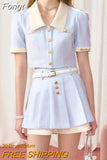 Kawaii Two Piece Set Women Patchwork Vintage Sweet Mini Skirt Set Female Button Korean Fashion Skirt Suit 2023 Summer