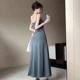 Women Sexy Sleeveless Maxi Dress Spaghetti Strap Backless Slim RobeParty Clubwear-Outfit