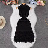Fongt Summer New Women's Fashion Sexy Sleeveless Tuxedo Elegant Knitwear Dress