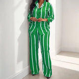 Fongt New Women's Striped Long-Sleeved Shirt Trousers Fashion Suit Women's Two Sets