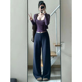 Fongt Wears A Female Autumn Fashion Temperament Purple Knitted Cardigan Vest Sling Pants Three-Piece Set