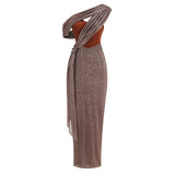 2024 New Sexy Bump Color Splicing Sleeveless Waist Display Thin Oblique Shoulder Dress Design Long