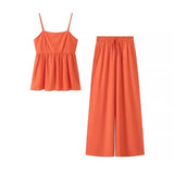 Fongt New Solid Color Sling Clothes Casual Loose Trouser Set