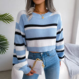Wind Shooting 2025 Autumn And Winter Casual Striped Long-Sleeved Umbilly Knitted Sweater Women's