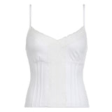 Solid Lace Stitching Crop Top Women Casual Summer Skinny Basic Tees Y2k Harajuku Casual Camisole Ladies Fashion Clothing-Outfit