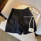 Black Jacquard Suit Shorts Girls Summer 2024 New Short High-Waisted Socialite Casual Pants-Outfit