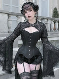 Dark Lace Mall Gothic See Through Shrug Tops Grunge Aesthetic Black Flare Sleeve Crop Top Women Vintage Punk Sexy Alt