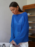 Fongt Knitted Jersey 2025 Spring And Summer New Female Perspective Thin Round Collar Horn Sleeve Knit T-Shirt