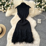 Fongt Design Sleeveless Knitted Dress Women's Summer Hair-Throw Slimming Pure Hot Girl Short Skirt
