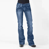 Retro Middle Waist Horn Show Slim Slim Elastic Jeans Woman-Outfit