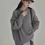 Fongt And Winter Lazy Style Retro Round Collar Collar Loose Horse Hair Pure Color Wear Inside And Thicken Sweater Female Tide