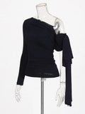 Fongt Temperament Wind 2025 New French Niche Collar Asymmetrical Long-Sleeved Splicing With Women's Clothing