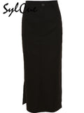 Simple Black Split Sexy Slim Hot Versatile Light Cool Thin Summer Women's Mature Feminine Charm Street Skirt Long-Outfit